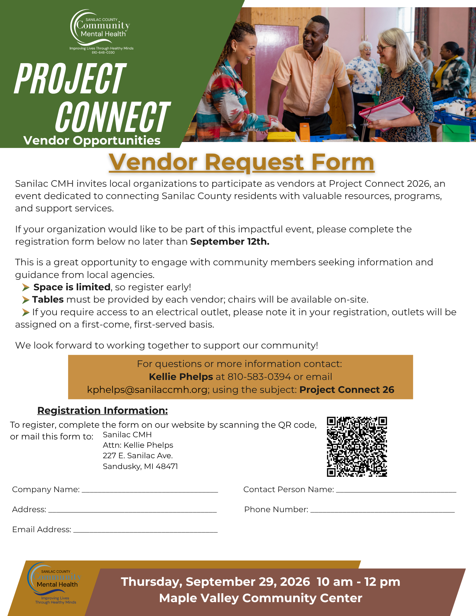 Vendor Registration Project Connect '26 Sanilac County Community Mental Health Project Connect Event Flyer